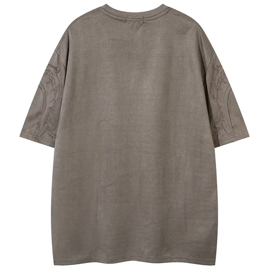 Embroidery Vintage Suede T Shirt Streetwear Harajuku Hip Hop Oversized T-shirt Summer Tee Tops Unisex