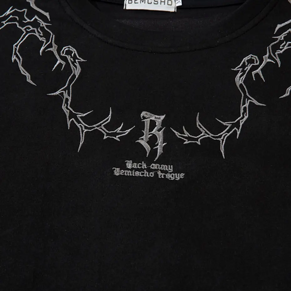 Embroidery Vintage Suede T Shirt Streetwear Harajuku Hip Hop Oversized T-shirt Summer Tee Tops Unisex