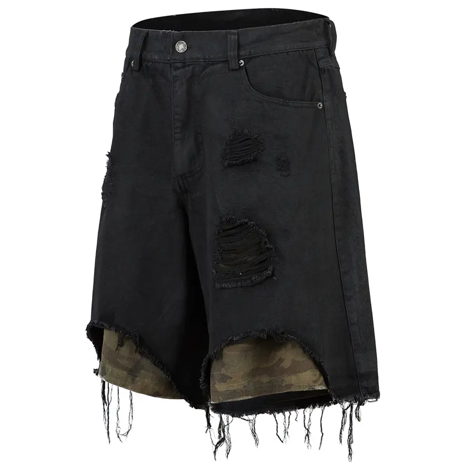 Camouflage Patchwork Denim Shorts Men's Summer Vintage Jeans Shorts Streetwear Harajuku Hip Hop Shorts