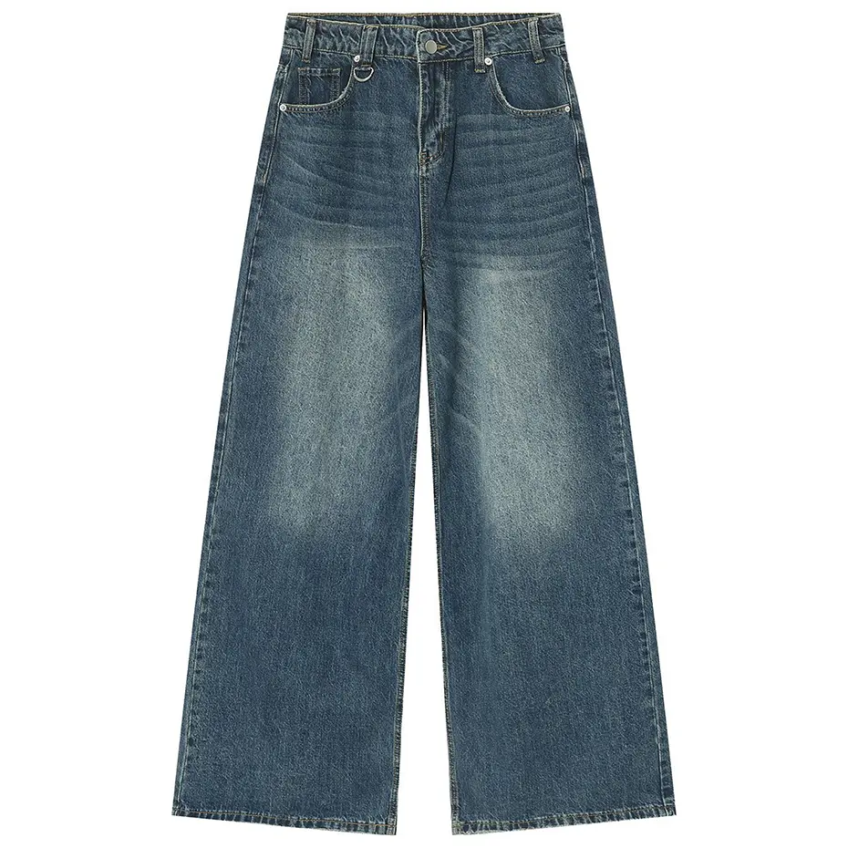 Vintage Blue Loose Denim Pants Men Retro Straight Baggy Jeans 2025 Wide Leg Casual Black Jeans Trousers