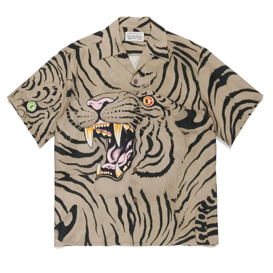Tiger Pattern Button Shirts Summer Hawaii Fashion Shirt Oversized Streetwear Hip Hop Shirts Men's Harajuku Button Up Blouse Tops