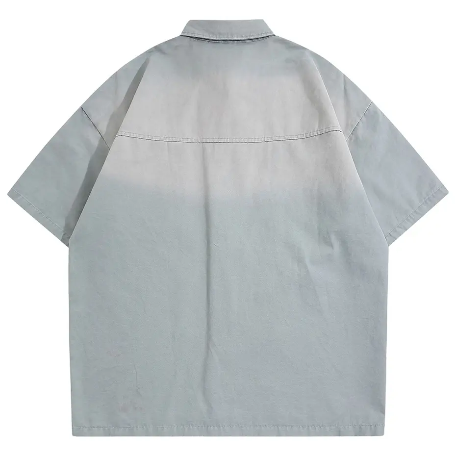 Vintage Shirts with Necktie Unisex Varsity Shirts Summer Loose Short Sleeve Button Up Blouse Hip Hop Oversized Y2K Shirts