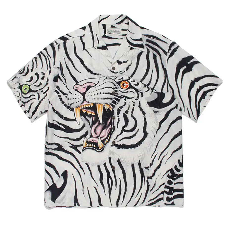 Tiger Pattern Button Shirts Summer Hawaii Fashion Shirt Oversized Streetwear Hip Hop Shirts Men's Harajuku Button Up Blouse Tops