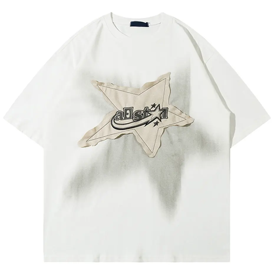 Men Oversized T Shirt Star Splicing Harajuku Streetwear Tshirts Man 2024 Fashion Casual Loose Cotton Hip Hop Y2K T-shirt Tops