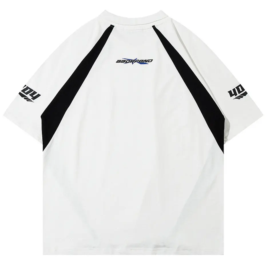 Men Hip Hop Streetwear Tshirts Color Block Patchwork Oversized Harajuku Racing T-shirt 2023 Fashion Loose Cotton Tee Shirt Tops