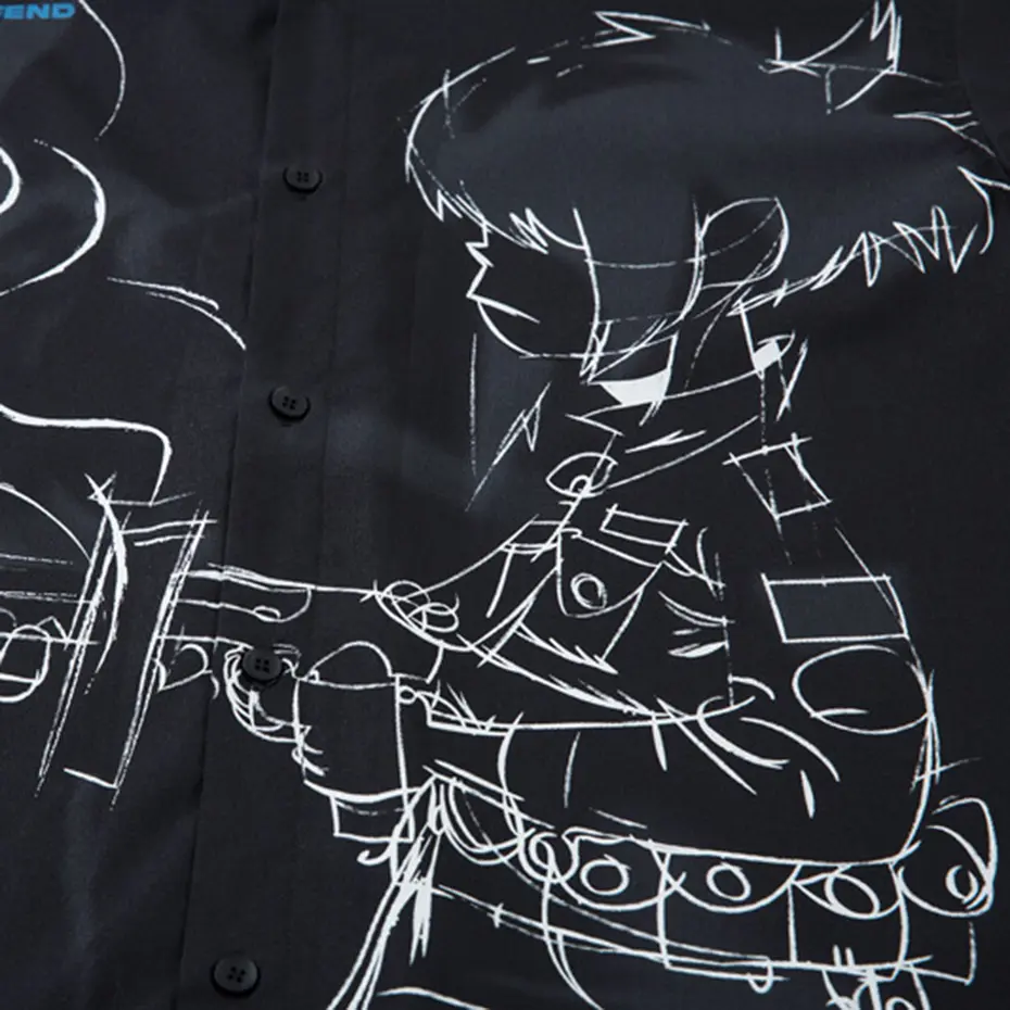 Anime Graphic Men Shirts Streetwear Harajuku Hip Hop Oversized Shirts Loose Casual Button Up Blouse
