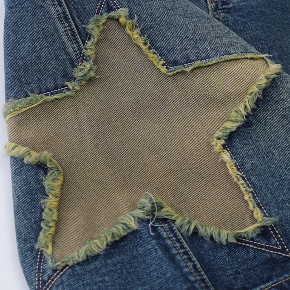 Retro Star Splicing Denim Shorts 2025 Men Summer Harajuku Streetwear Jeans Shorts Fashion Casual Loose Blue Denim Shorts Unisex