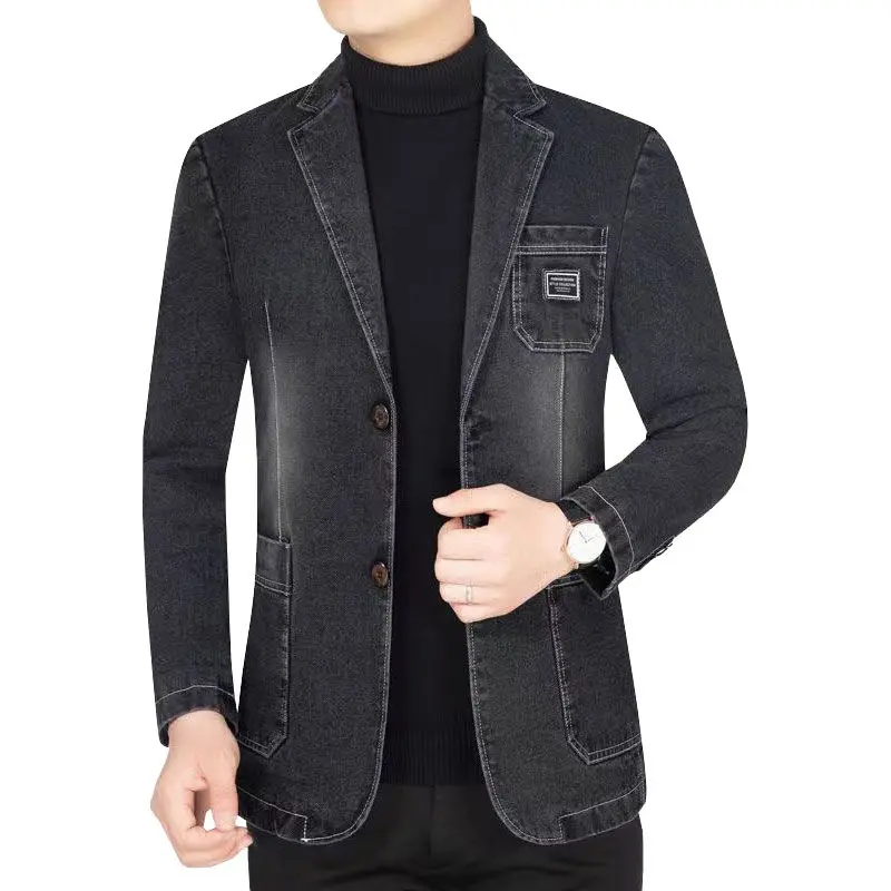 High Quality Men Blue Denim Casual Blazers Jackets Male Autumn Business Slim Fit Blazers Coats Jeans Jackets Mens Clothing 4XL