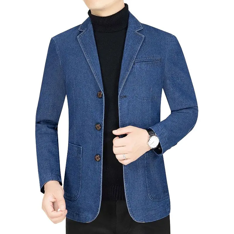 High Quality Men Blue Denim Casual Blazers Jackets Male Autumn Business Slim Fit Blazers Coats Jeans Jackets Mens Clothing 4XL
