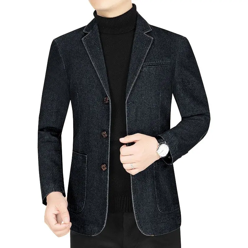 High Quality Men Blue Denim Casual Blazers Jackets Male Autumn Business Slim Fit Blazers Coats Jeans Jackets Mens Clothing 4XL