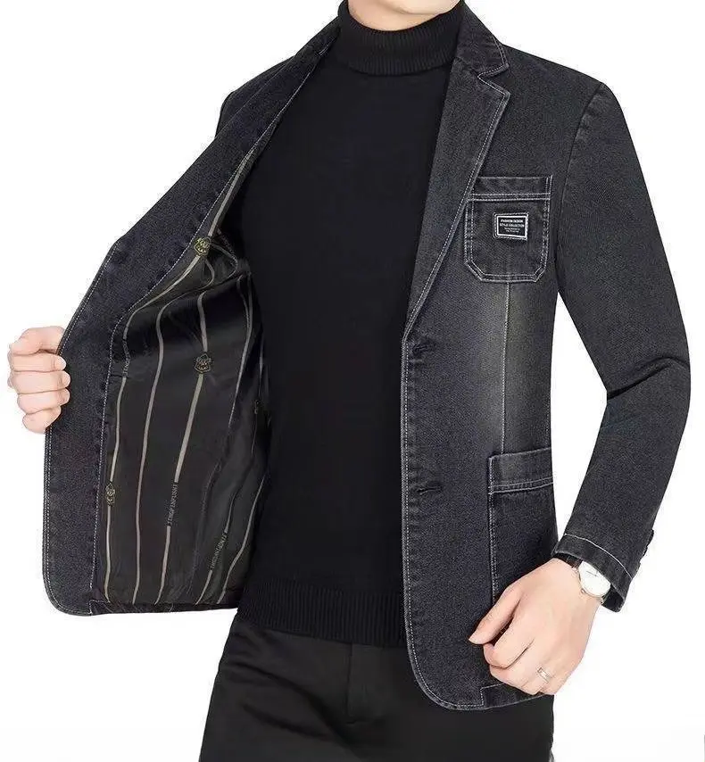 High Quality Men Blue Denim Casual Blazers Jackets Male Autumn Business Slim Fit Blazers Coats Jeans Jackets Mens Clothing 4XL