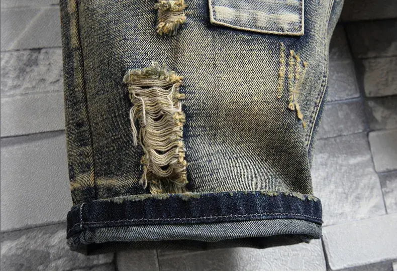 High Quality Men's Summer Holes Denim Shorts Jeans Men Straight Retro Shorts Jeans Men Knee Length Cowboy Jeans Shorts Size 40
