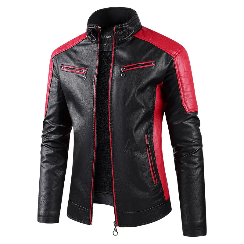 Men Stand Collar Moto Leather Jackets Fleece Winter Jackets Slim Fit PU Leather Coats High Quality Male Fashion Casual Jackets 5