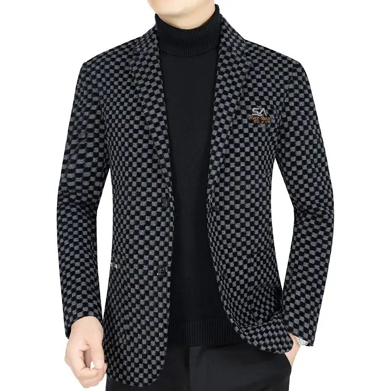 New Winter Men Fleece Checkered Suits Coats Business Casual Blazers Jackets Quality Man Slim Blazers Jackets Warm Coats Size 4XL
