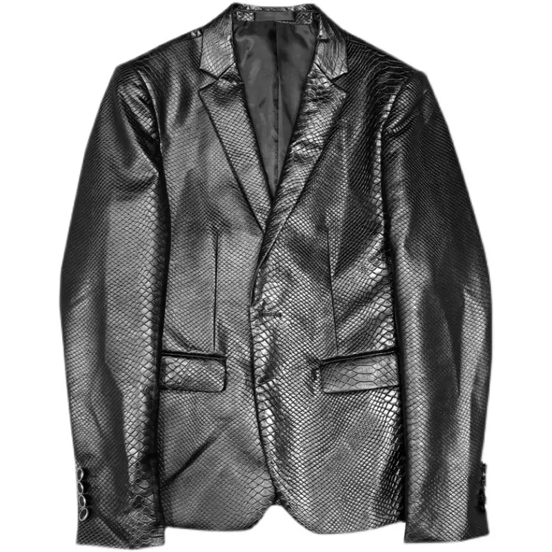 Slim Fit Blazers Jackets For Men PU Leather Suit Coats Men Leather Jackets Male Business Casual Suit Coats Man Blazers Size 4XL