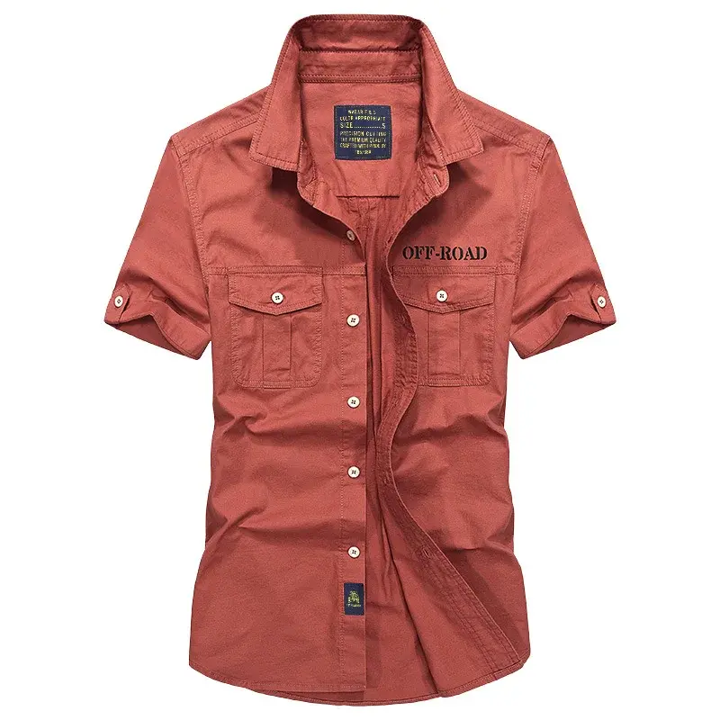 Men Military Stytle Multi Pockets Tooling Shirts New Summer Short Sleeve Shirts High Quality Men Cotton Casual Shirts Size 5XL