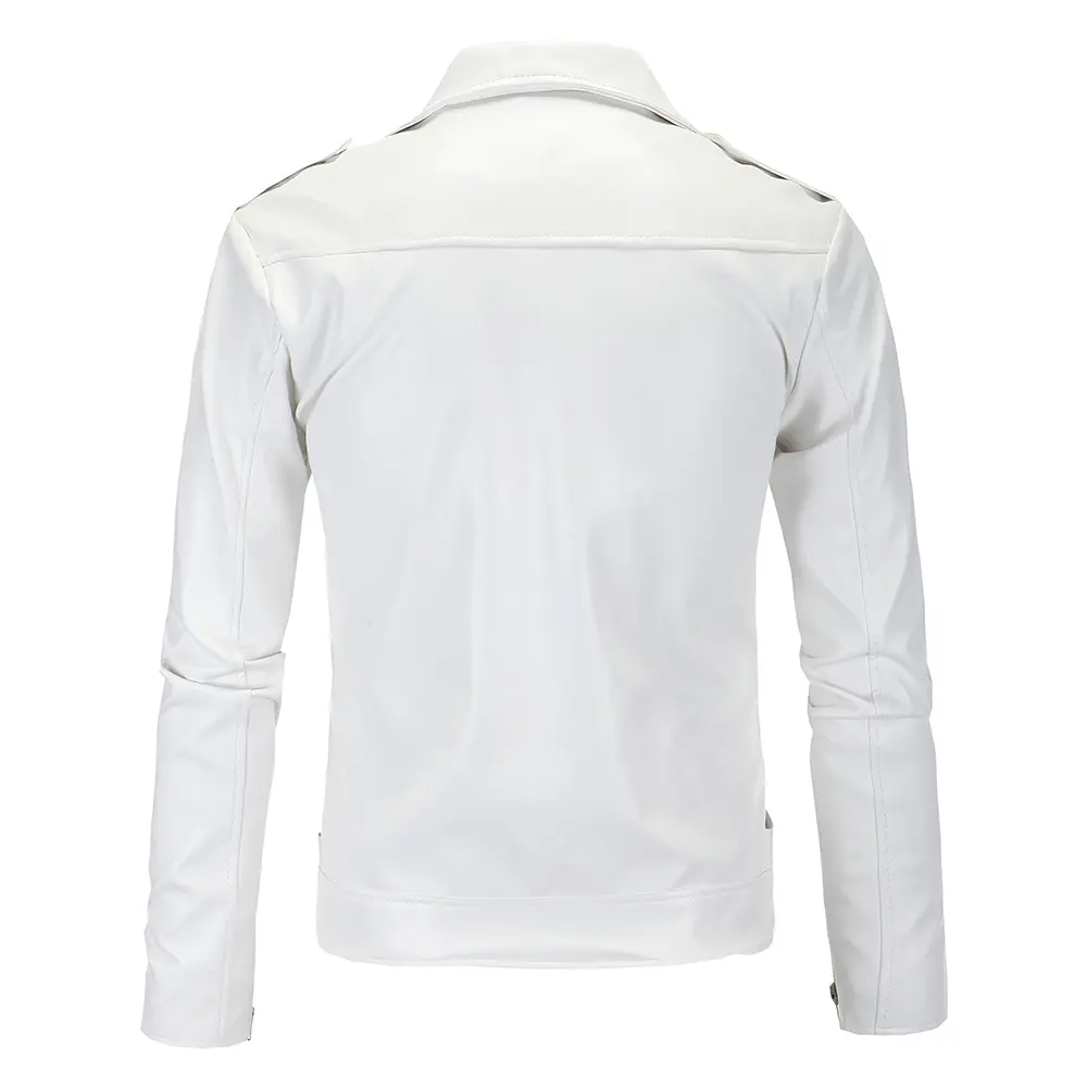 Men Slim White Leather Jackets Oblique Zipper Motorcycle Jackets New Men Outwear Moto Biker PU Leather Coats Size 4XL