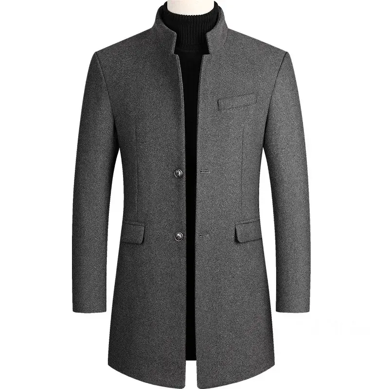 New Winter Men Cashmere Woolen Blends Slim Trench Coats Long Warm Jackets High Quality Male Business Casual Trench Coats Size 4X