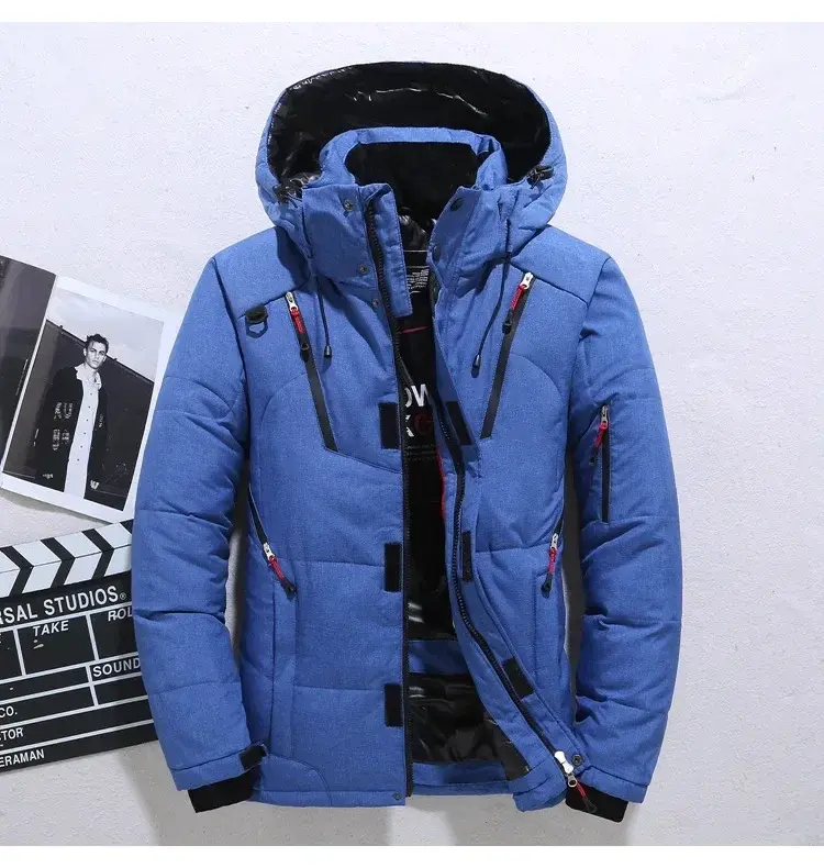 New Winter Men Hooded Casual  Puffer Jackets White Duck Down Coats High Quality Male Outdoor Windproof Warm Winter Parkas Size 5