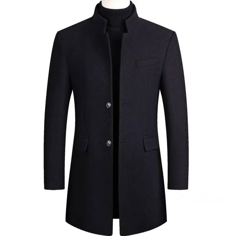 New Winter Men Cashmere Woolen Blends Slim Trench Coats Long Warm Jackets High Quality Male Business Casual Trench Coats Size 4X