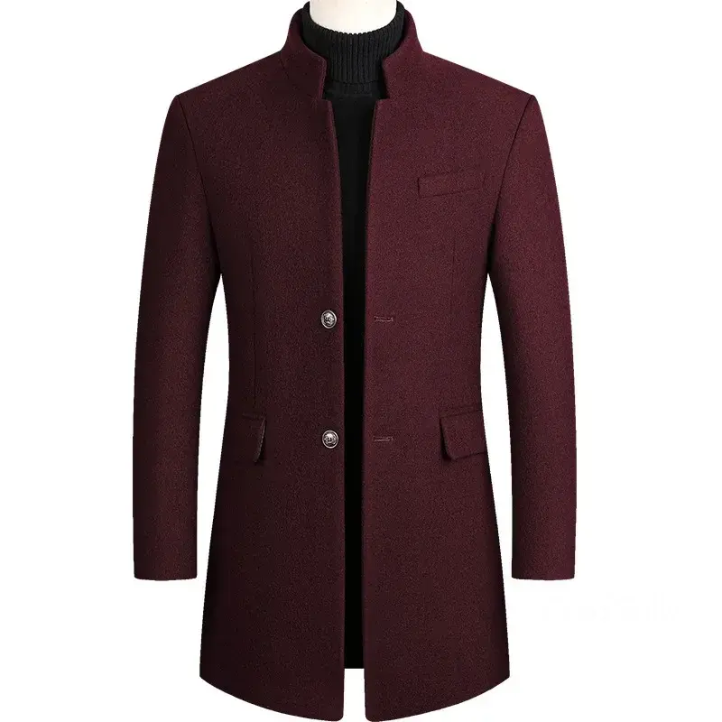 New Winter Men Cashmere Woolen Blends Slim Trench Coats Long Warm Jackets High Quality Male Business Casual Trench Coats Size 4X