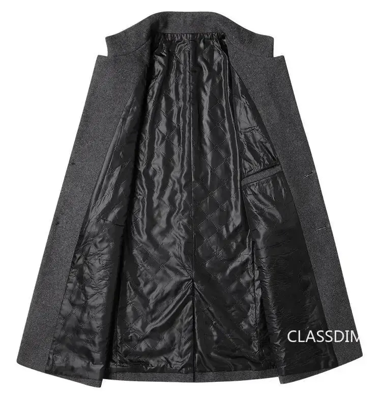 New Winter Men Cashmere Woolen Blends Slim Trench Coats Long Warm Jackets High Quality Male Business Casual Trench Coats Size 4X