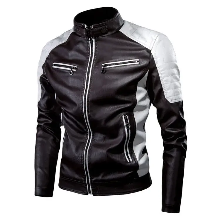Men Slim Stand Collar Moto Leather Jackets Fit PU Leather Coats High Quality Male Fashion  Autumn Casual Leather Jackets 5XL