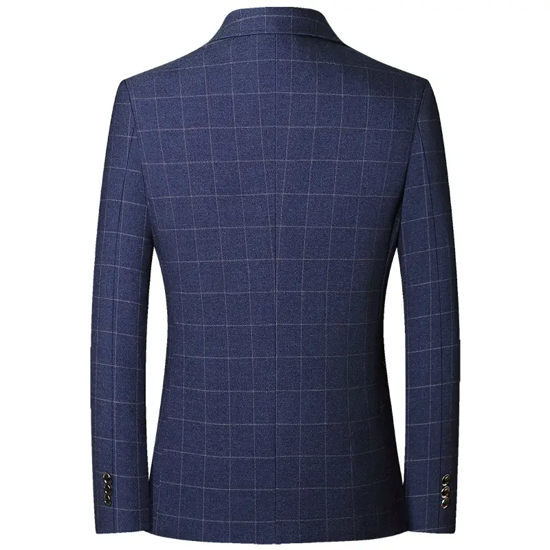 Men Blue Plaid Blazers Jackets Business Formal Wear Suits Jackets Coats New Spring Autumn Male Casual Slim Fit Blazers Size 4XL