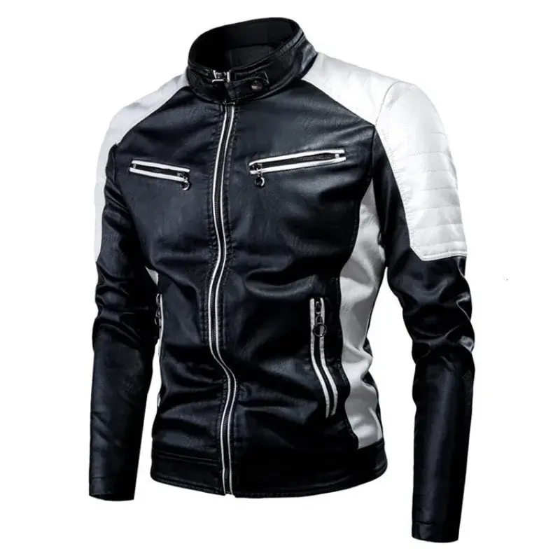 Men Slim Stand Collar Moto Leather Jackets Fit PU Leather Coats High Quality Male Fashion  Autumn Casual Leather Jackets 5XL