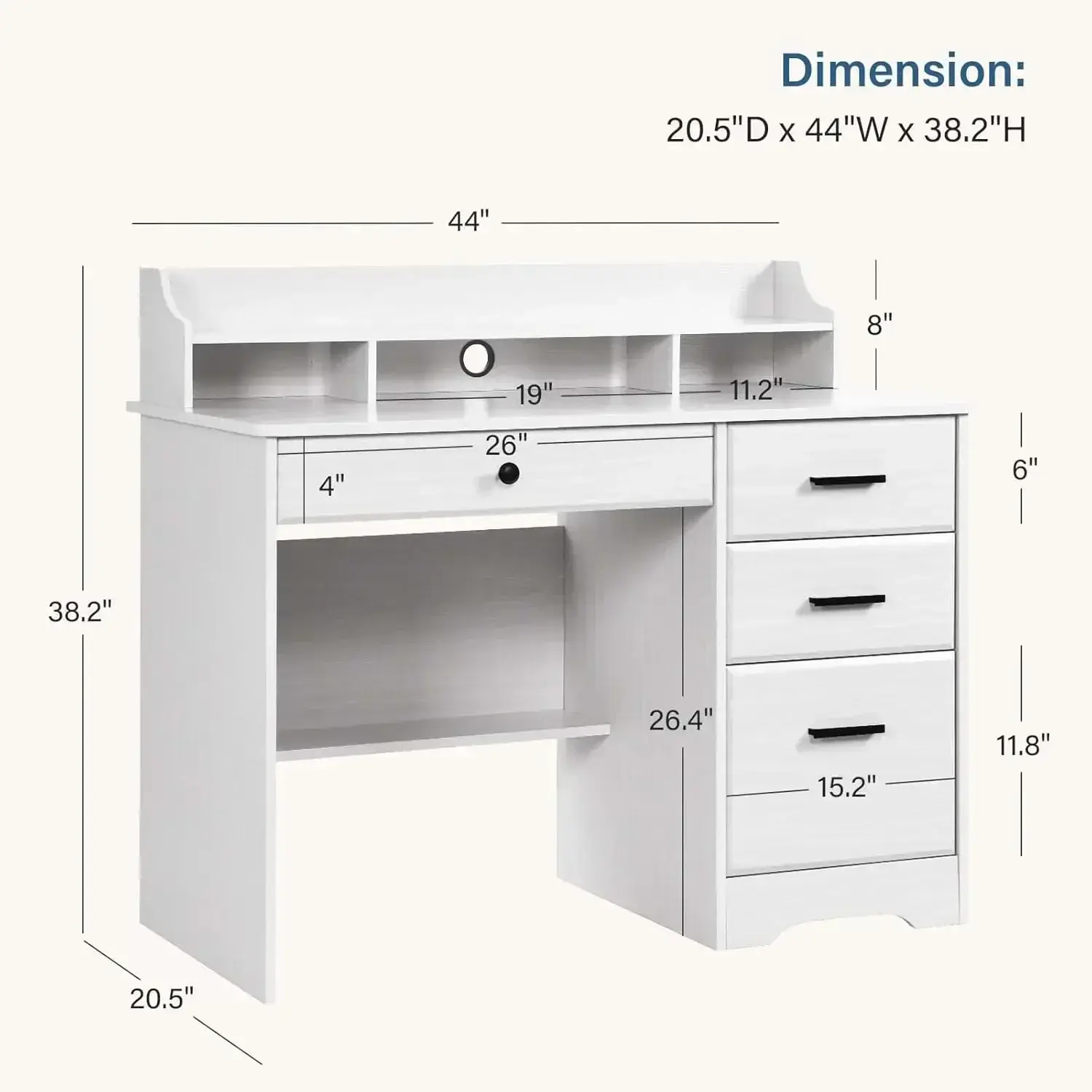 White Desk, Computer Desk, Wood Writing Home Office Workstation, Student Desks for Bedooms, White with 4 Drawers