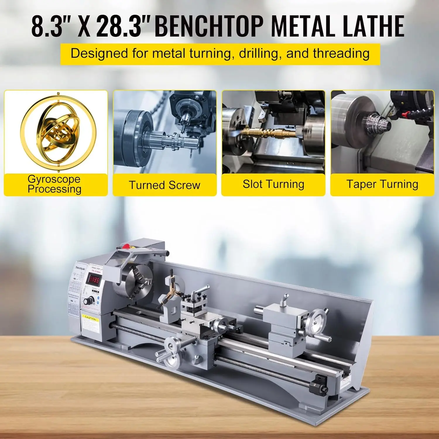 Metal Lathe, 8.26"x28.3" Lathe Machine, 2500 RPM Variable Speed Change 750W Brushless Motor Precision Lathe Milling Machine
