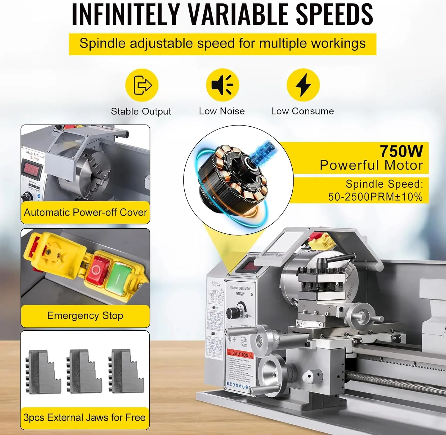 Metal Lathe, 8.26"x28.3" Lathe Machine, 2500 RPM Variable Speed Change 750W Brushless Motor Precision Lathe Milling Machine