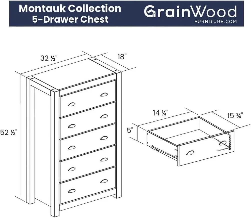 Montauk 5-Drawer Chest, Solid Wood with a Driftwood Finish