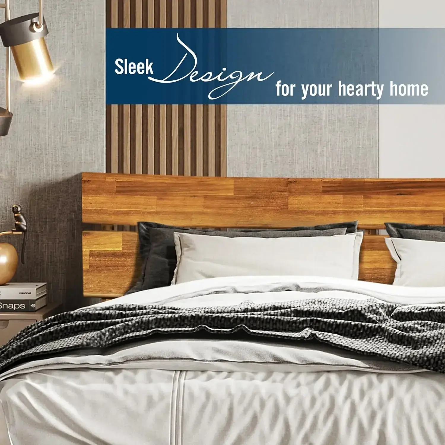 Aurora 800 lbs Capacity Queen Bed Frame and Headboard Solid Wood Platform Bed, Contemporary Signature Wood Bed Frame