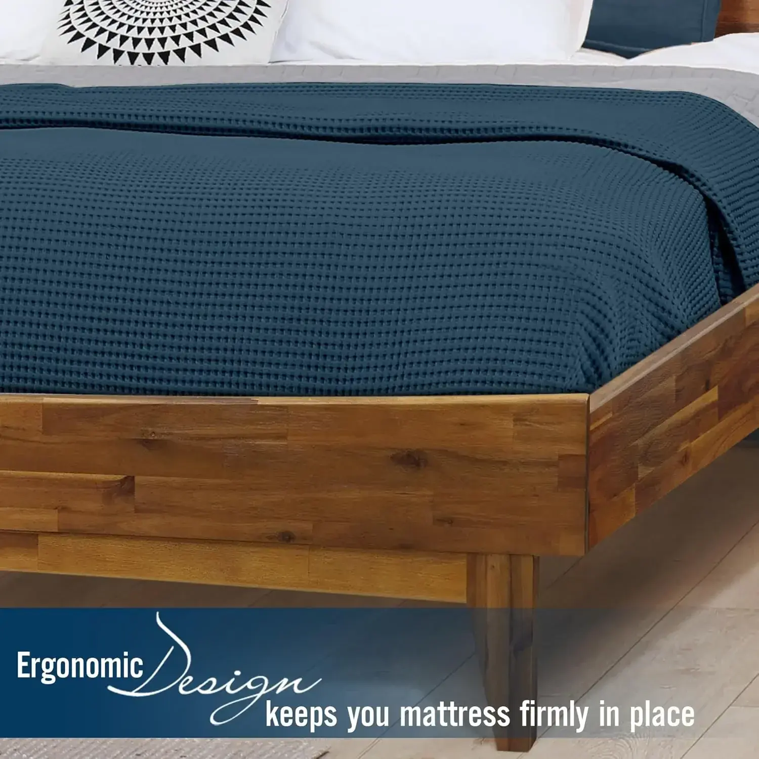 Aurora 800 lbs Capacity Queen Bed Frame and Headboard Solid Wood Platform Bed, Contemporary Signature Wood Bed Frame
