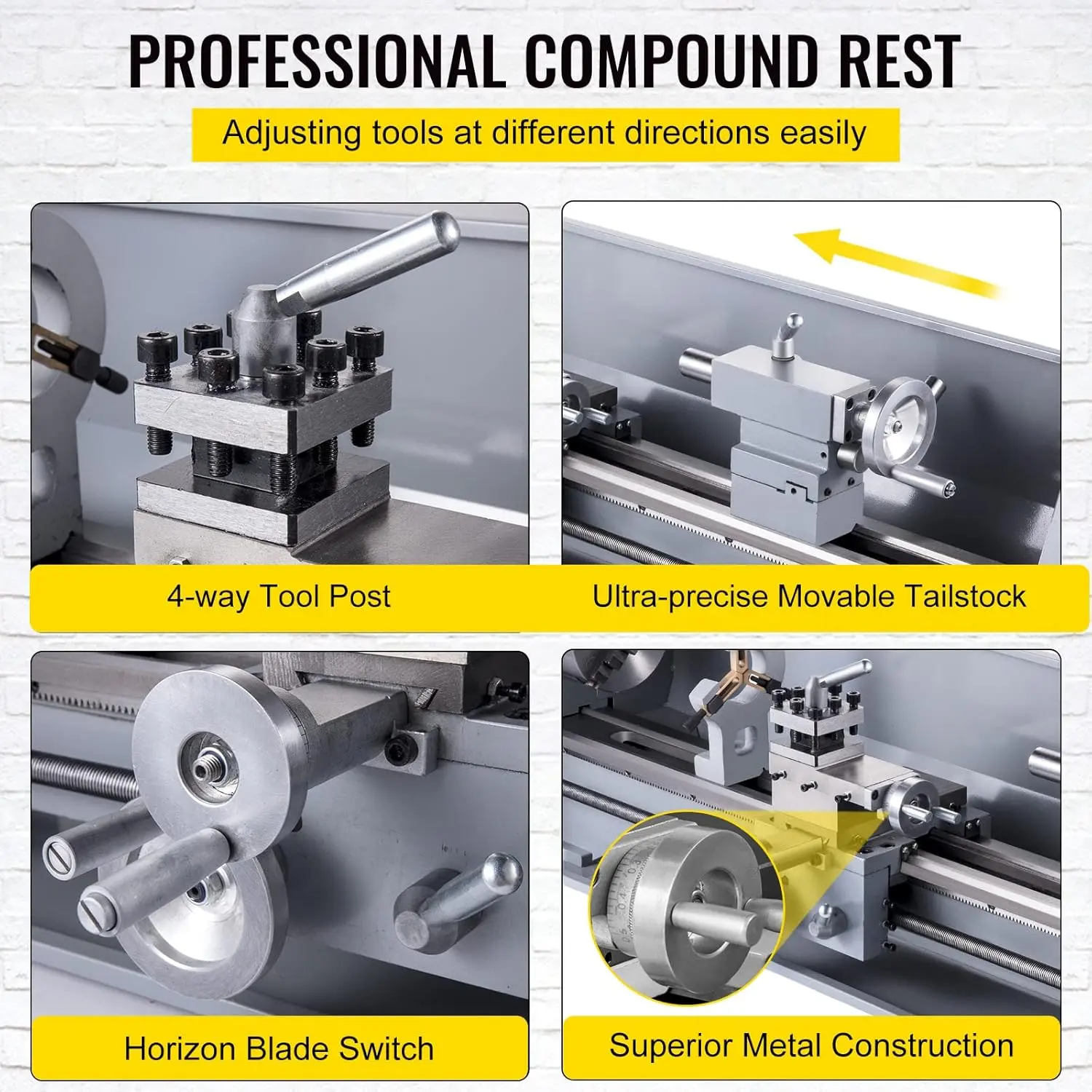 Metal Lathe, 8.26"x28.3" Lathe Machine, 2500 RPM Variable Speed Change 750W Brushless Motor Precision Lathe Milling Machine