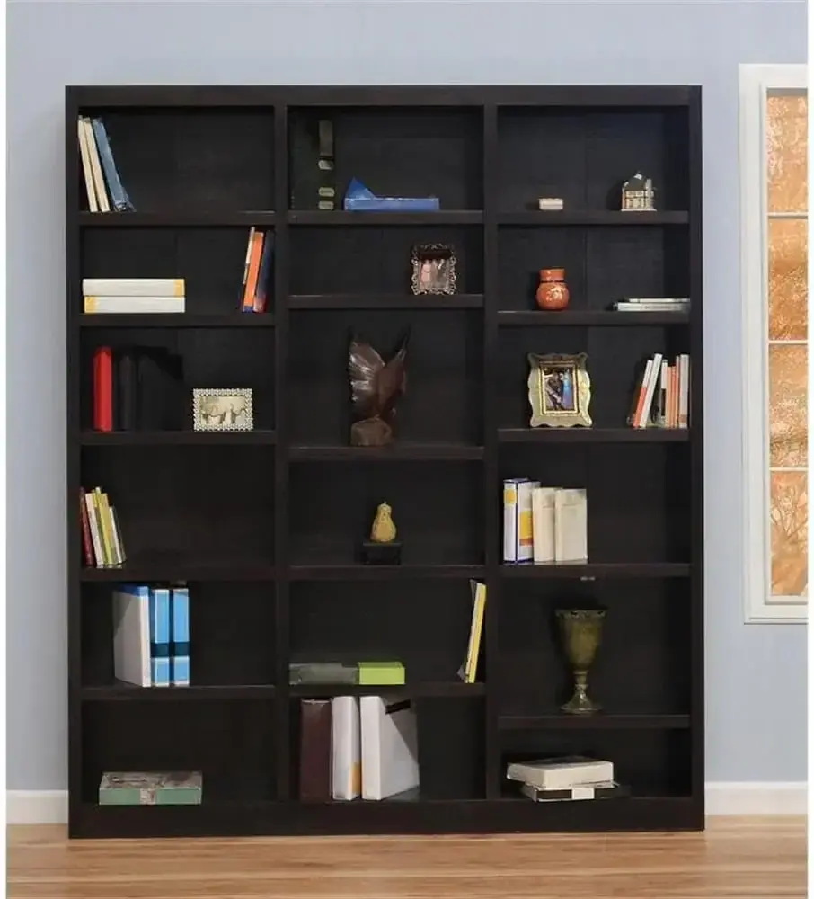 84" Tall 18-Shelf Triple Wide Wood Bookcase in Chocolate Espresso