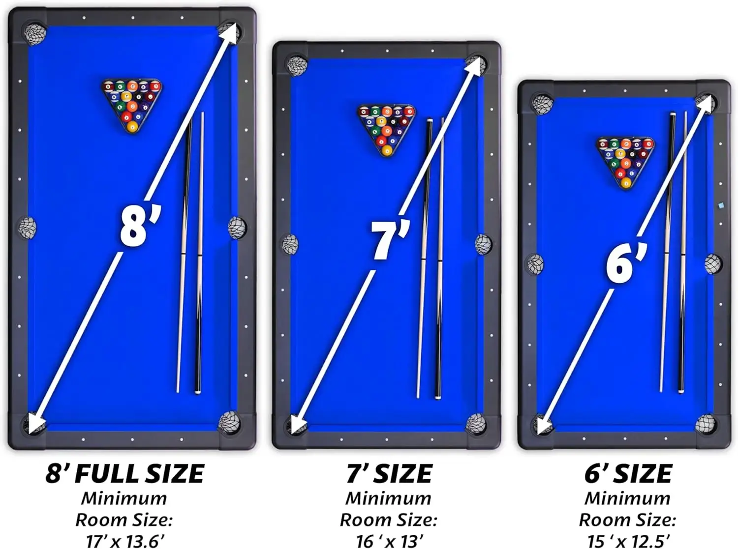 8 ft Billiards Table, Chalk and Felt Brush - Portable Pool Table, 2 Cue Sticks - Includes Full Set of Balls