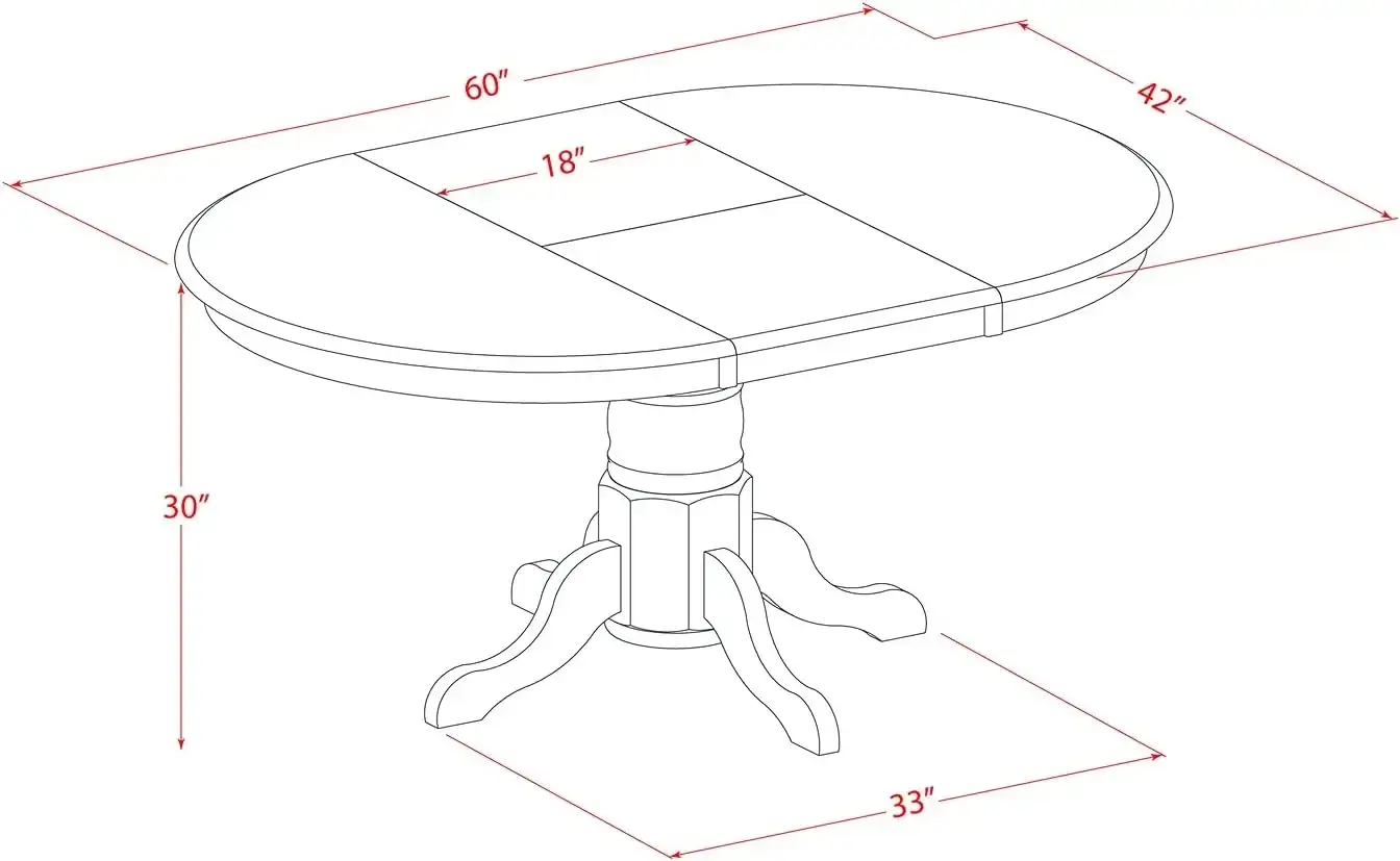 7 Piece Dining Room Furniture Set Consist of an Oval Kitchen Table with Butterfly Leaf and 6 Dining Chairs, 42x60 Inch