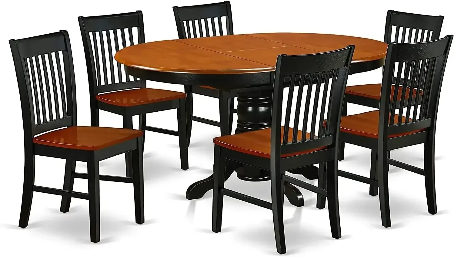 7 Piece Dining Room Furniture Set Consist of an Oval Kitchen Table with Butterfly Leaf and 6 Dining Chairs, 42x60 Inch