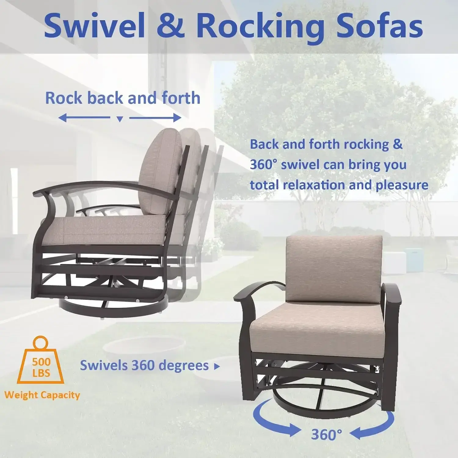 Aluminum Patio Furniture Set  Outdoor Furniture Patio Sectional Sofas Patio Conversation Set , Backyard, Poolside-Sand