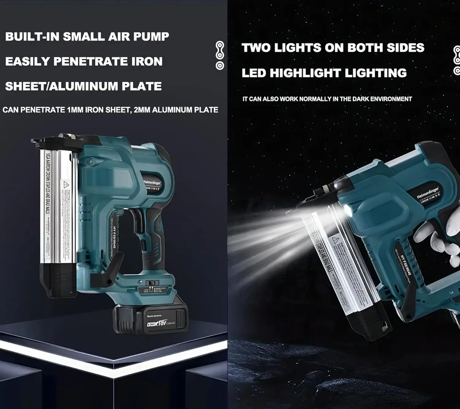 18 Gauge Cordless Nail Gun, 2 in 1 Electric Stapler Gun Drives 2 Inches Nailer for Upholstery and Woodworking