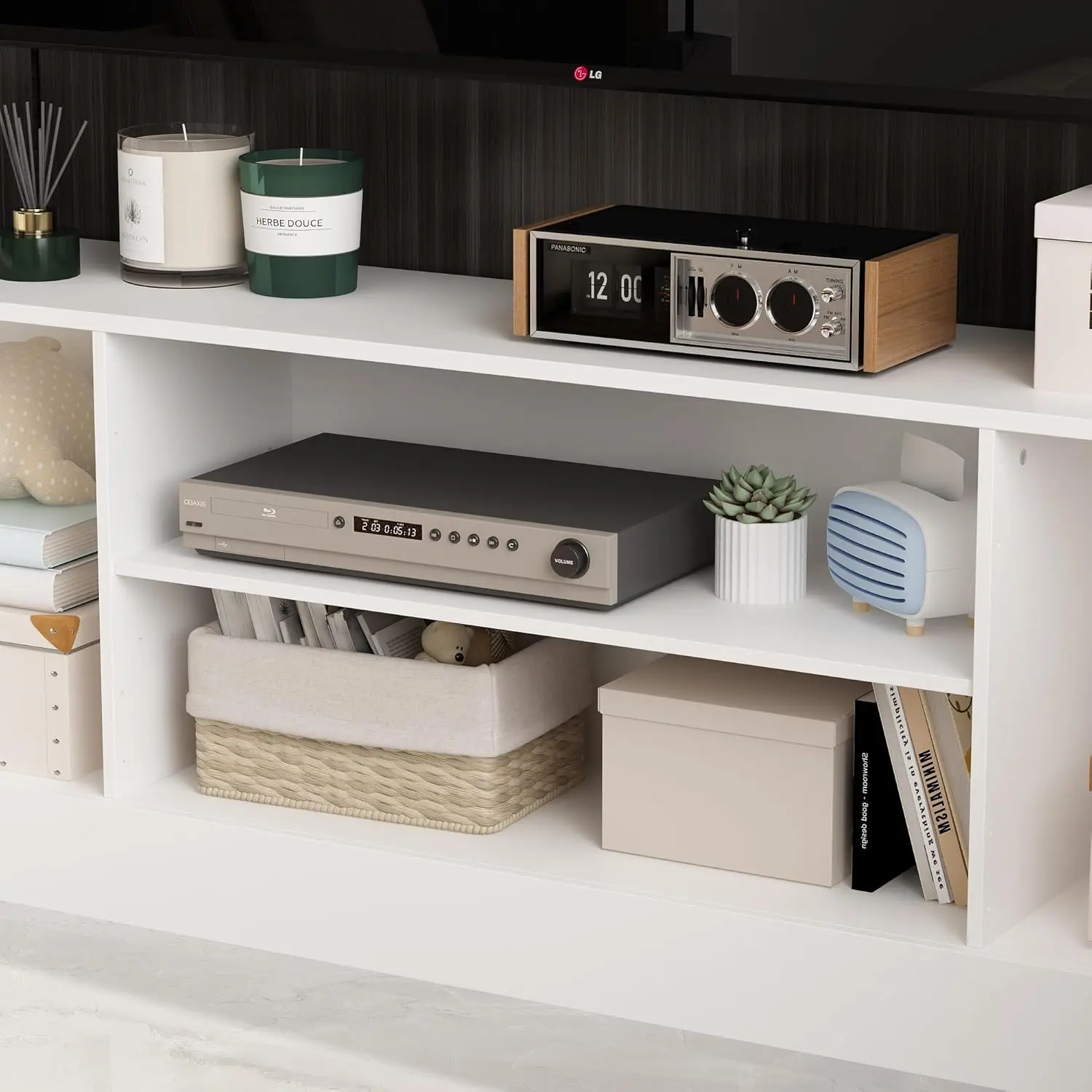 114.2" L Minimalism Wall Unit TV Stand with Bookshelves, Entertainment Center Media Console Table with LED Lights, White