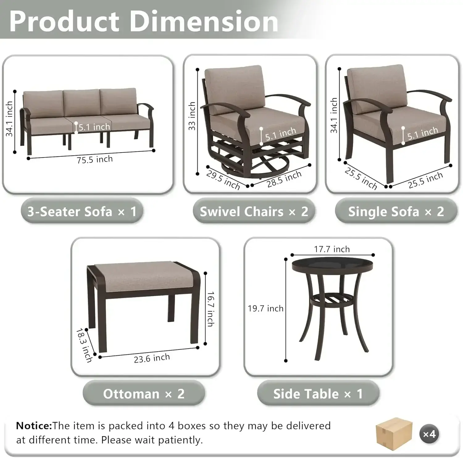 Aluminum Patio Furniture Set  Outdoor Furniture Patio Sectional Sofas Patio Conversation Set , Backyard, Poolside-Sand
