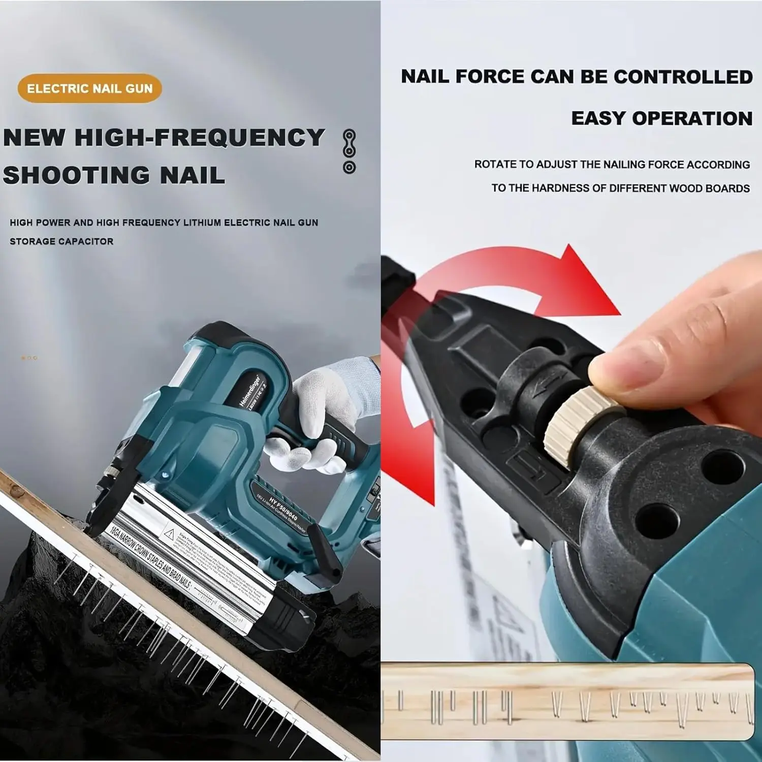 18 Gauge Cordless Nail Gun, 2 in 1 Electric Stapler Gun Drives 2 Inches Nailer for Upholstery and Woodworking