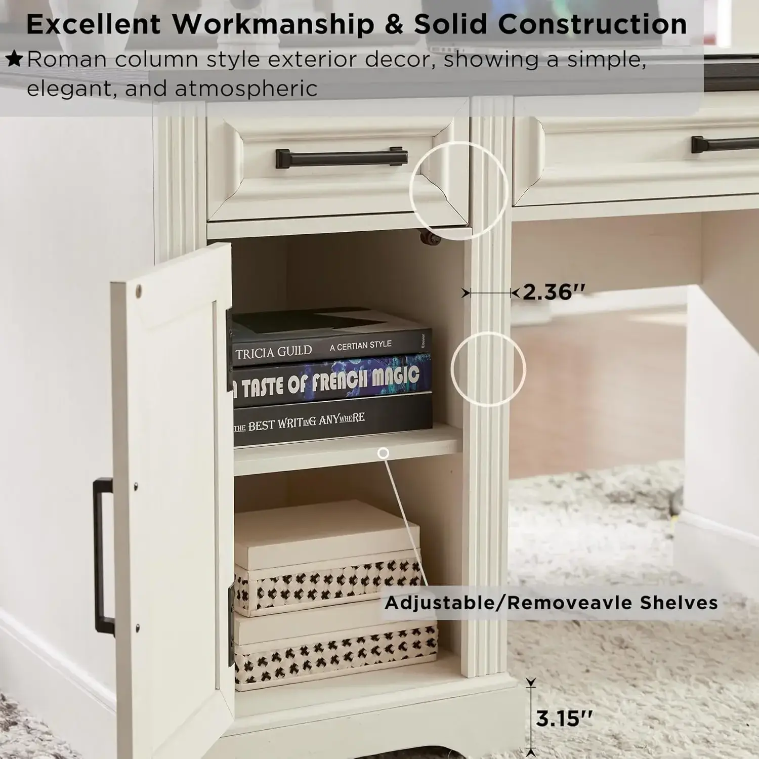 Farmhouse 76" Height Computer Desk with Hutch, Office Desk Workstation for Office Home, Off White