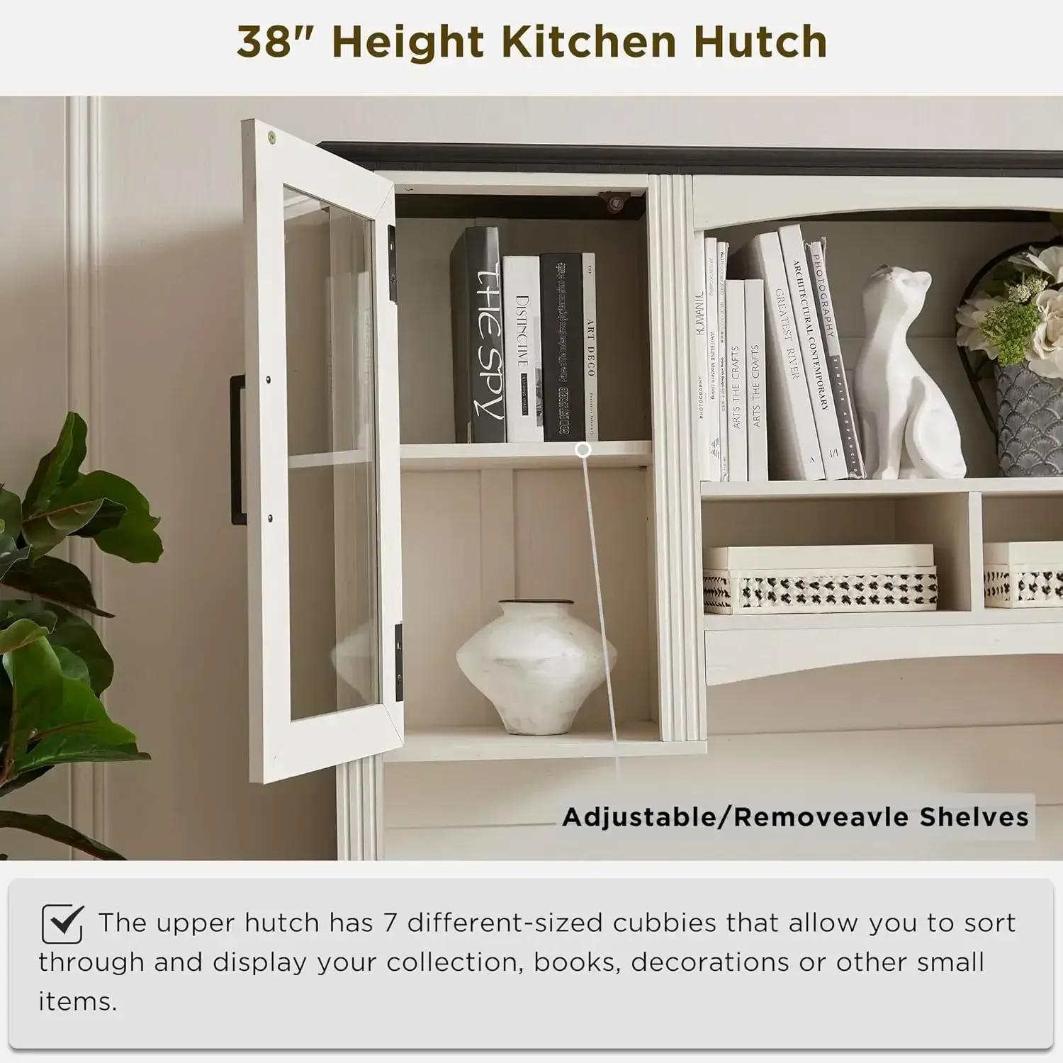 Farmhouse 76" Height Computer Desk with Hutch, Office Desk Workstation for Office Home, Off White