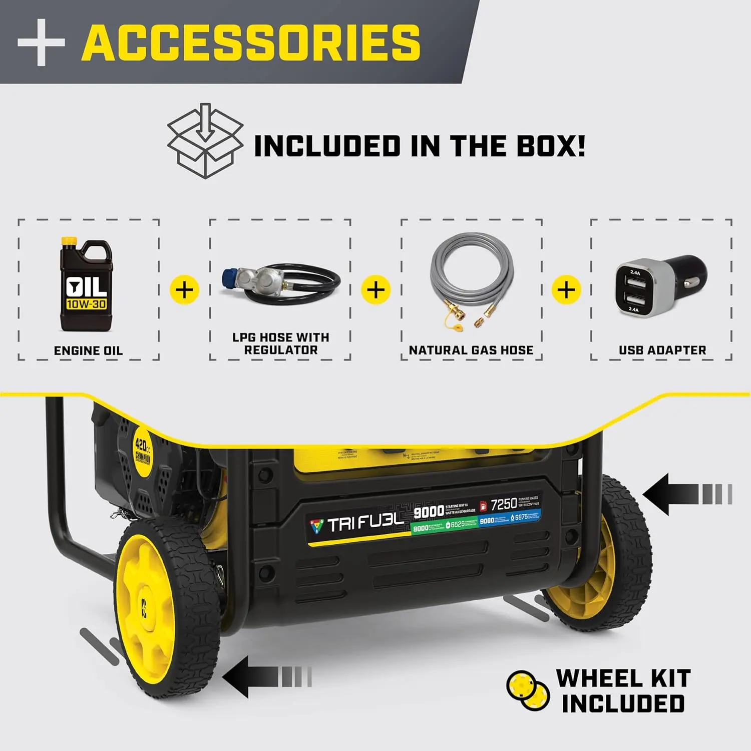 9000-Watt Electric Start Tri Fuel Home Backup Portable Open Frame Inverter Generator with Quiet Technology and CO Shield