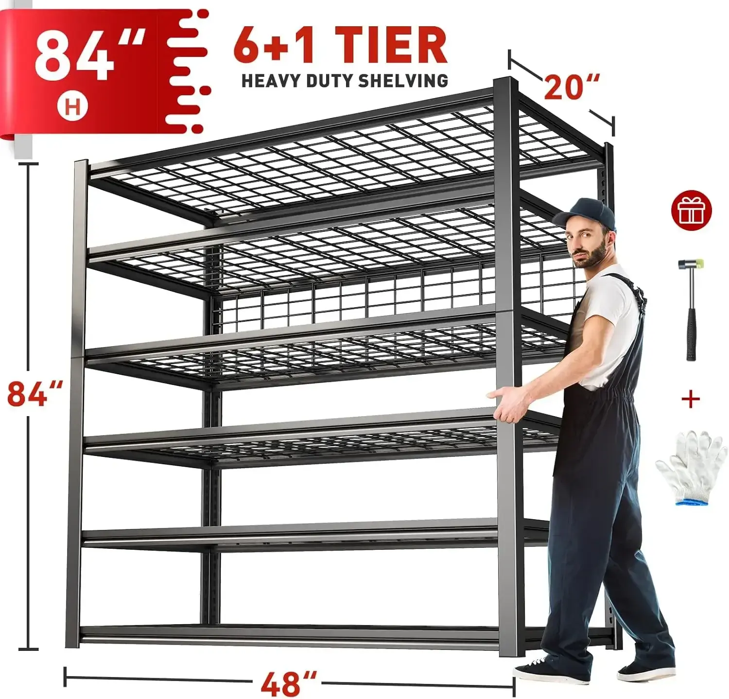 6-Tier 3500LBS Garage Storage Shelves Heavy Duty Shelving Loads, 48" W 84" H Garage Shelving