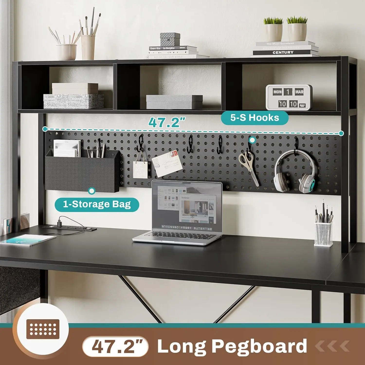 L Shaped Gaming Desk, Reversible Computer Desk with Power Outlet and Pegboard, Gaming Desk with Led Lights